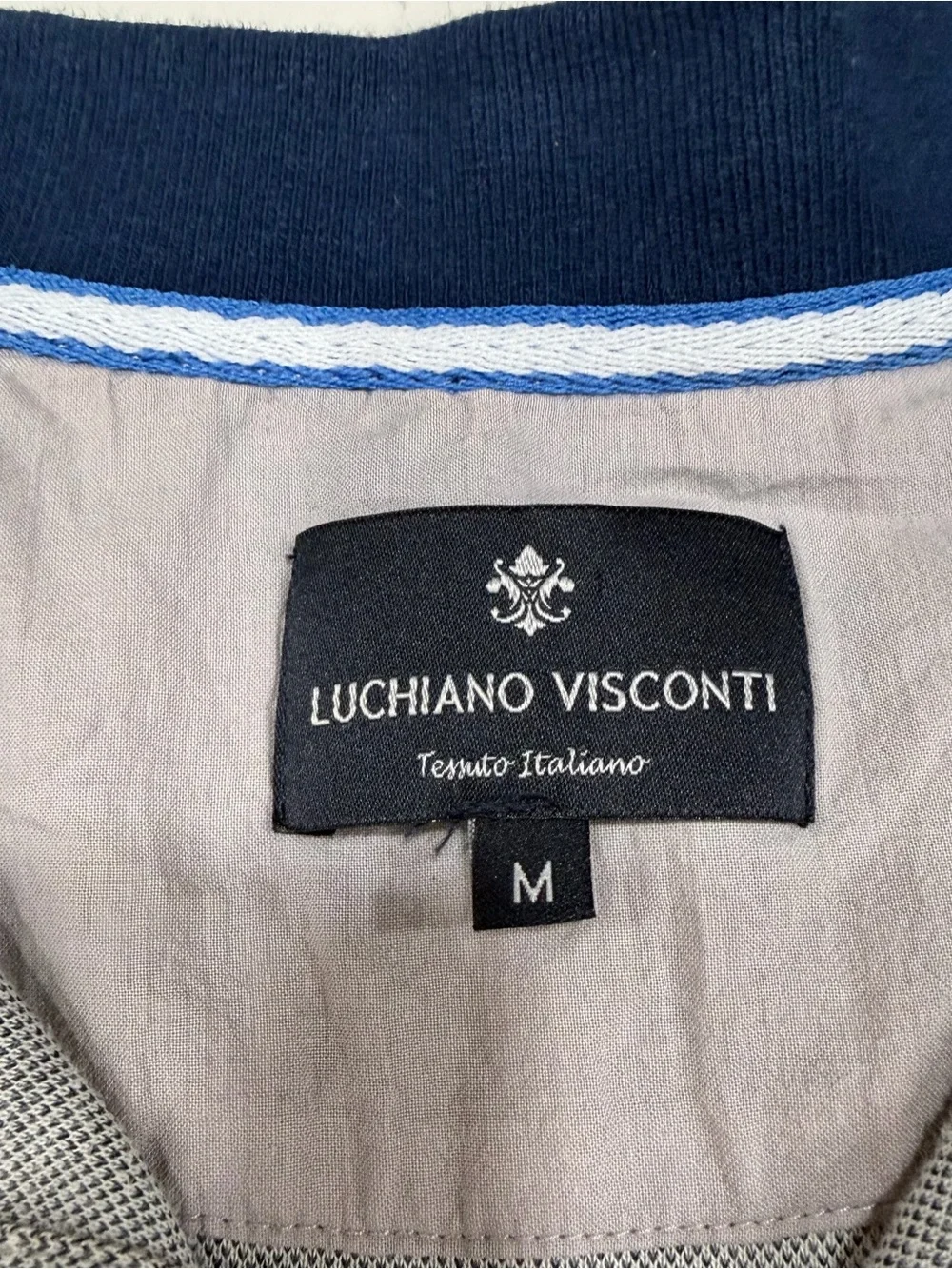 Luchiano Visconti Men’s Oxford Steel Gray Knit Polo - Medium